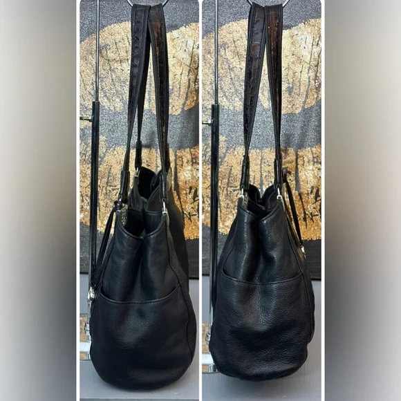 Brighton Black Pebbled Leather and Brown Croc-Embossed Hobo Shoulder Bag - Picture 9 of 16